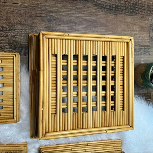 1970s Square Bamboo Stacking Baskets - Picture 12 of 15